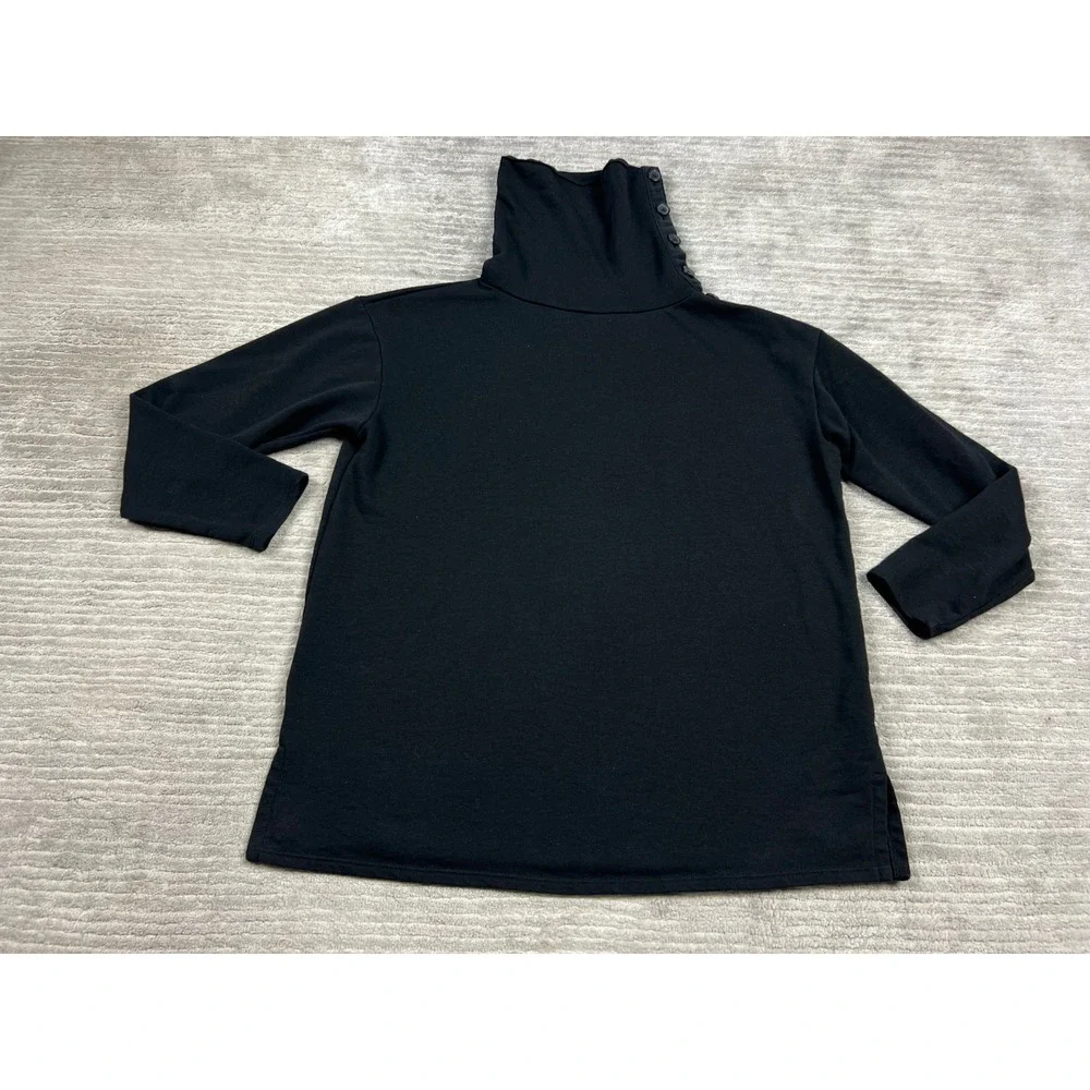 Time‎ and Tru Sweatshirt Womens S Black Funnel Neck Button Side Fleece Pullover